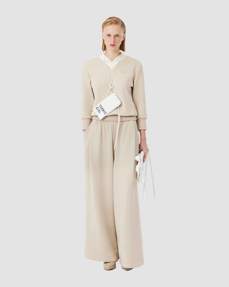 Runway Satin Knit V Neck Sweatshirt