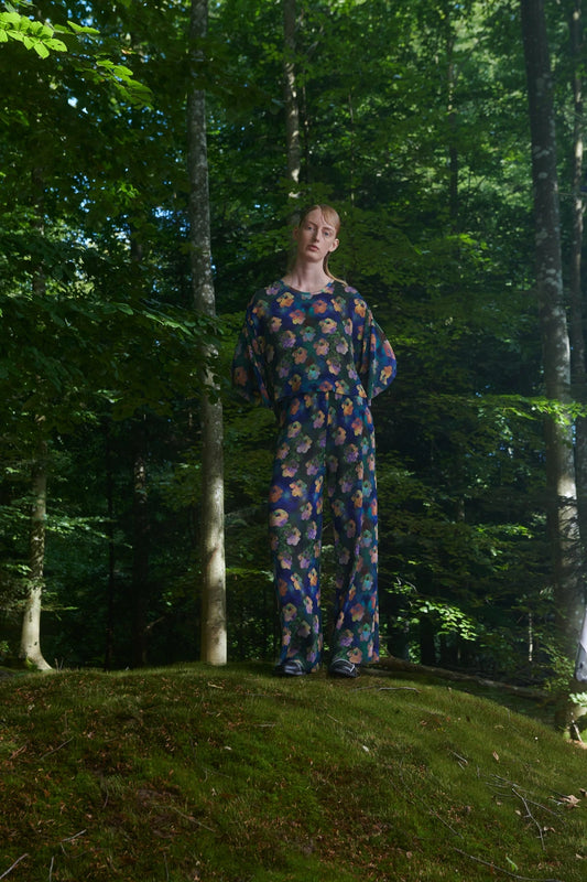 Index Plisse Blouse - Blue Water Lily Paper