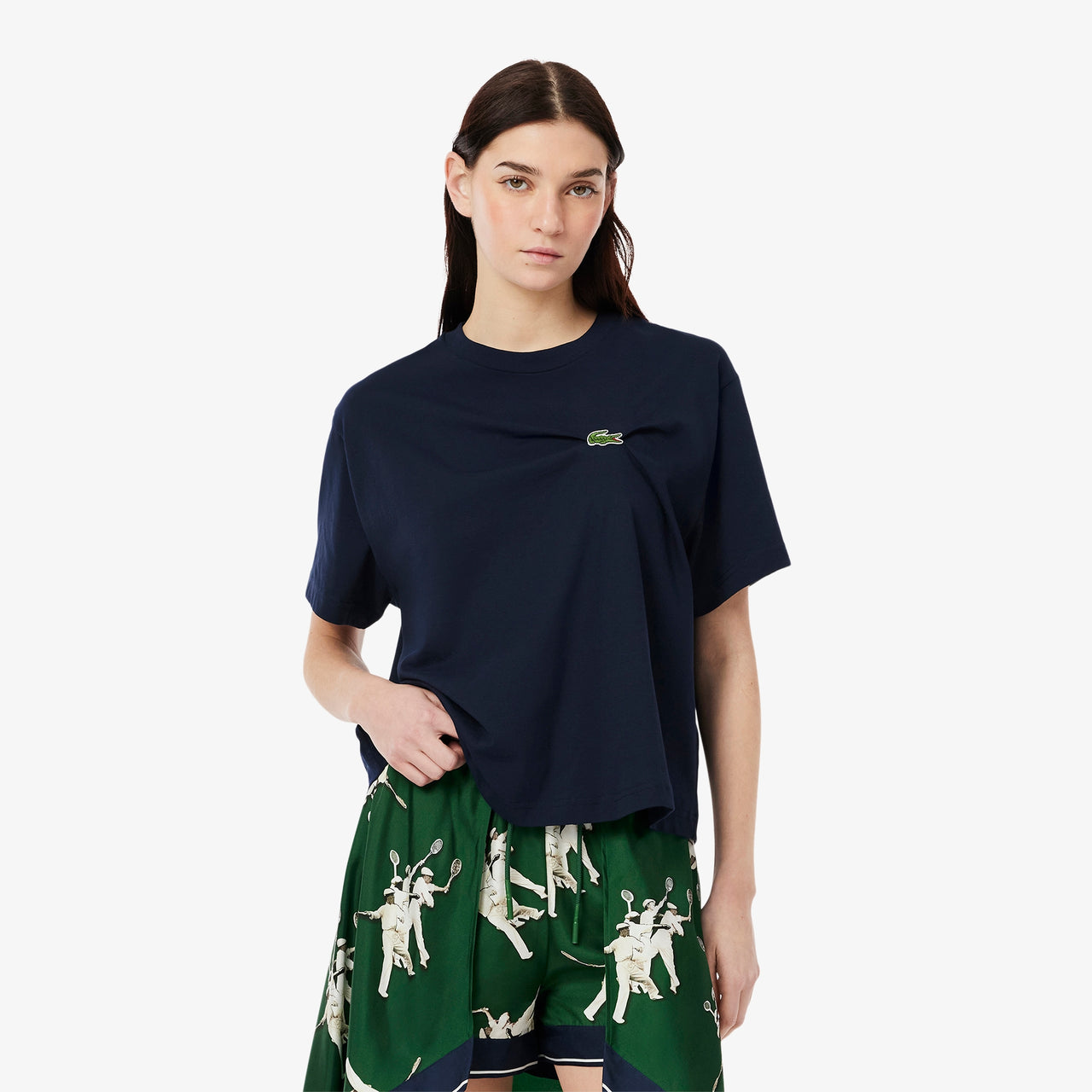 Pleated Crocodile Jersey T-shirt - Navy Blue