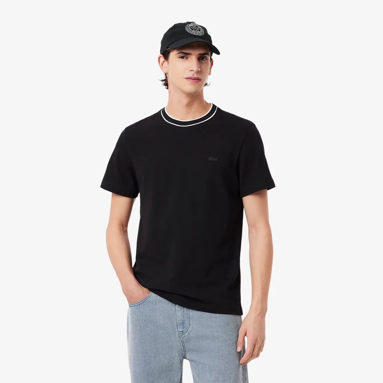 Pique Stripe Collar T-shirt - Black