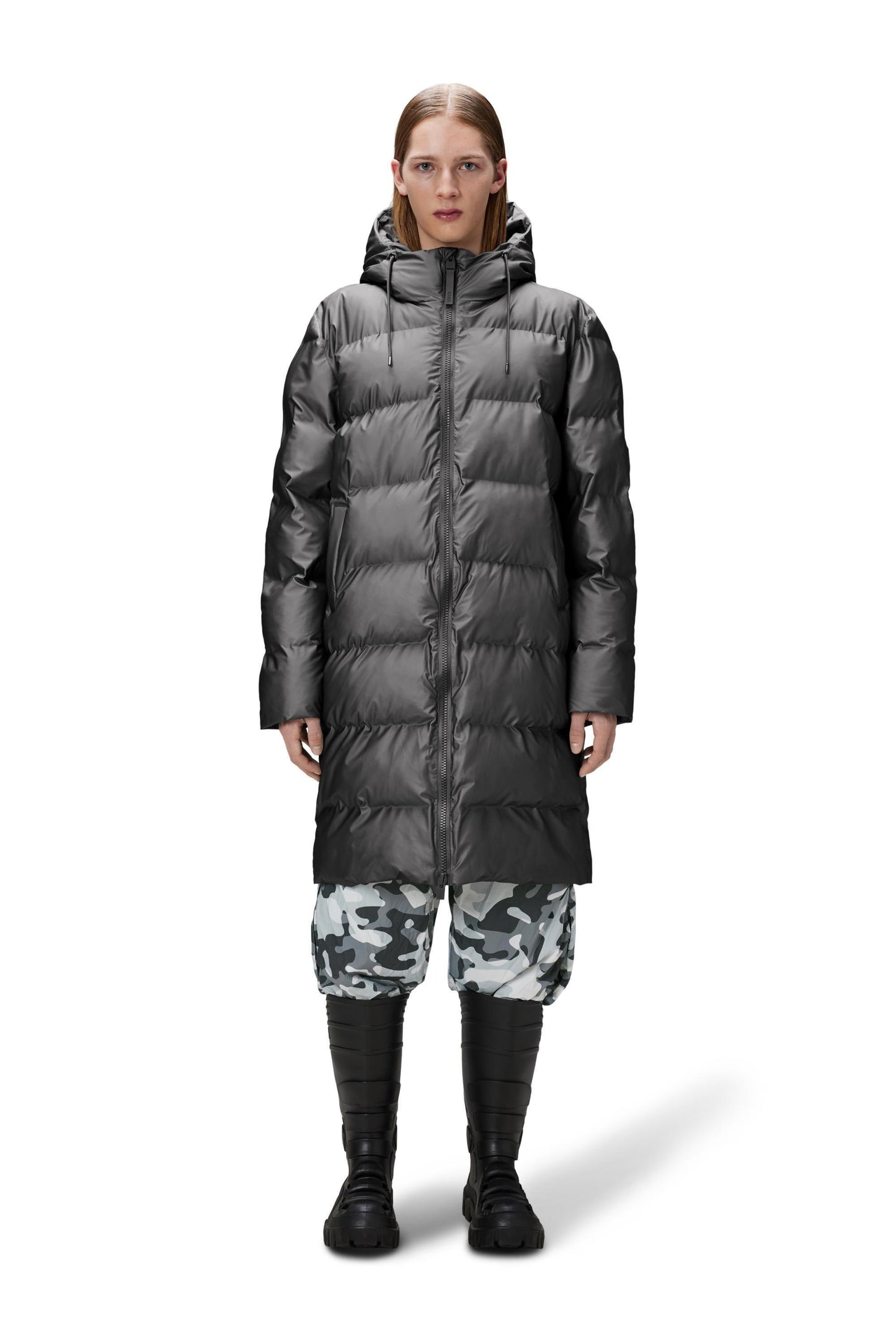 Alta Long Puffer Jacket W3T4 - Metallic Grey - Rains - ect.studio