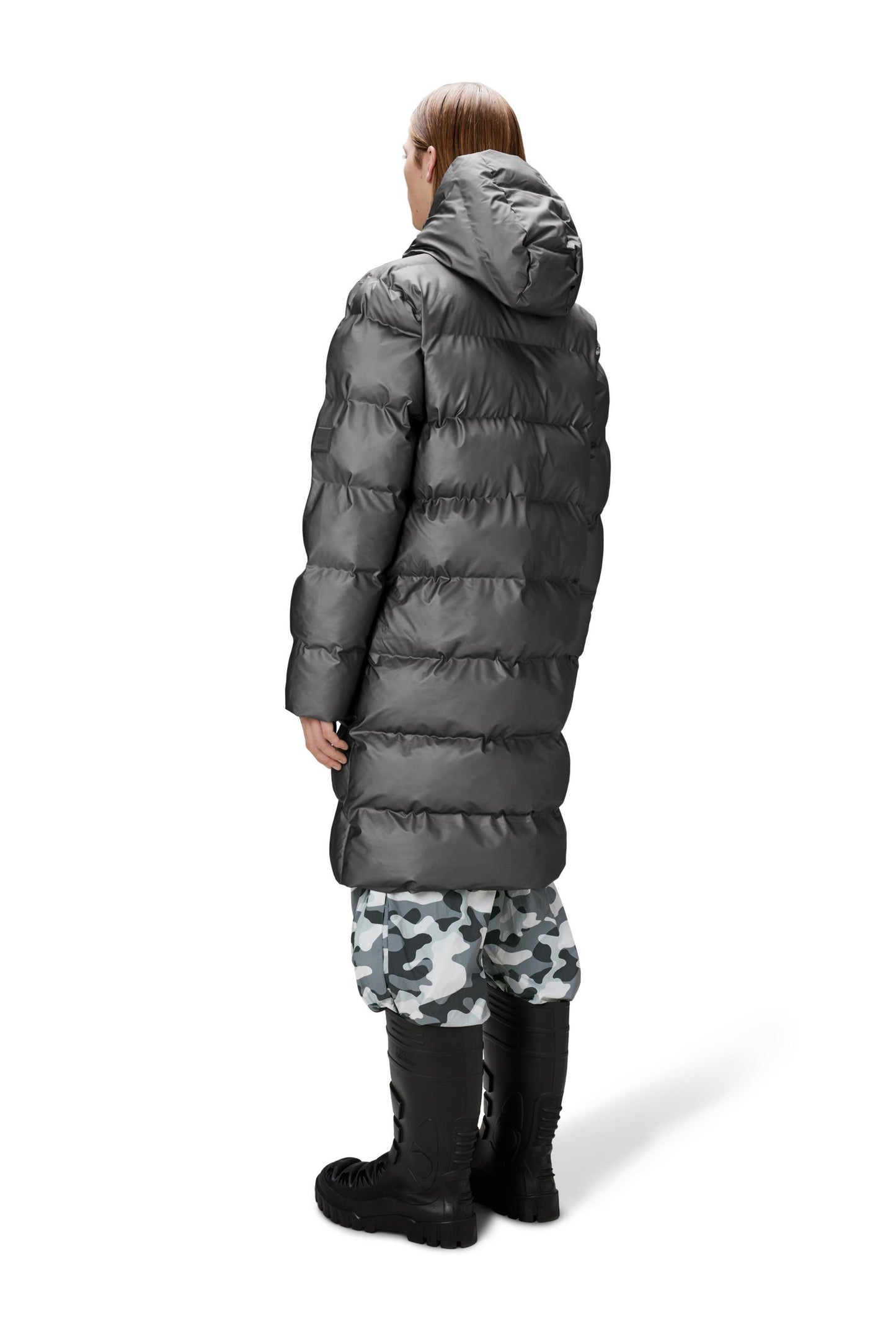 Alta Long Puffer Jacket W3T4 - Metallic Grey - Rains - ect.studio