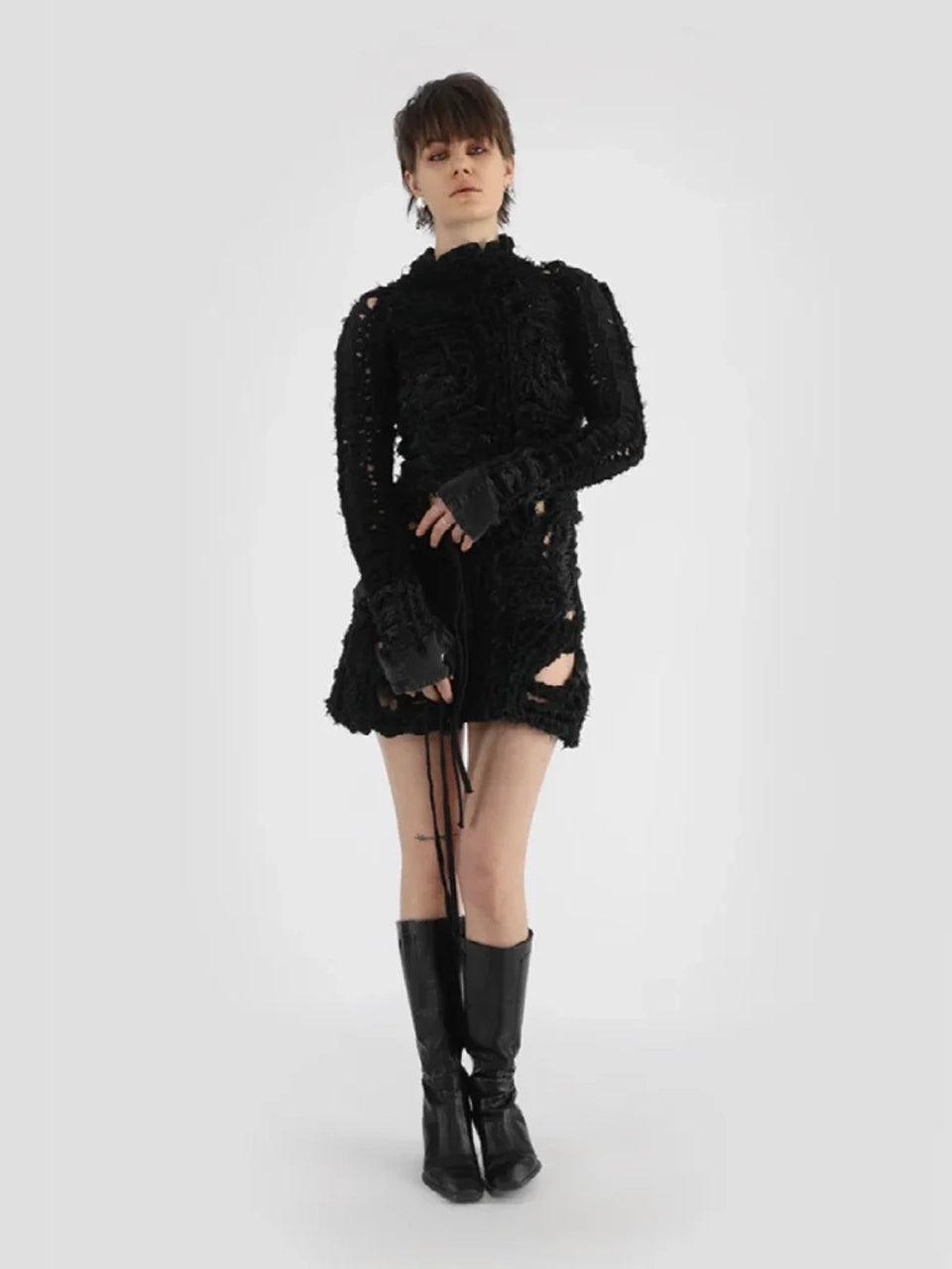 *Couture* Frayed Denim Dress - Black - Fine Chaos - ect.studio